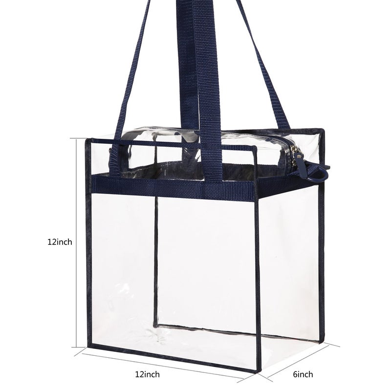 BAGAIL Clear Bags 12x6x12 Stadium Approved Clear Tote Bag with Zipper Closure Crossbody Shoulder Bag with Adjustable Strap(Navy) - Image 3